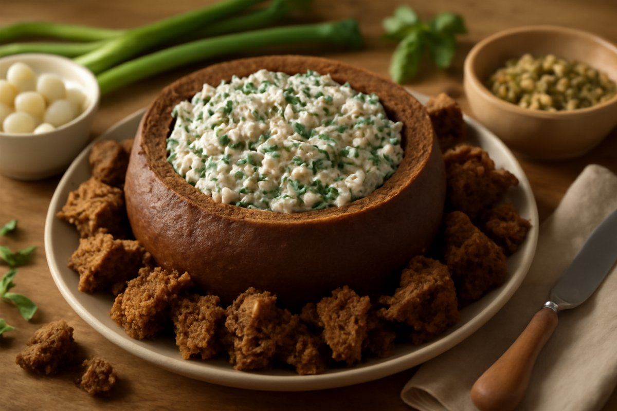 Spinach Dip in Pumpernickel