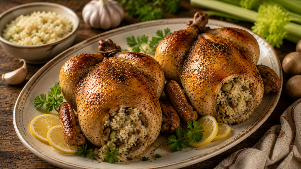 Cornish Hens with Rice-Mushroom Stuffing