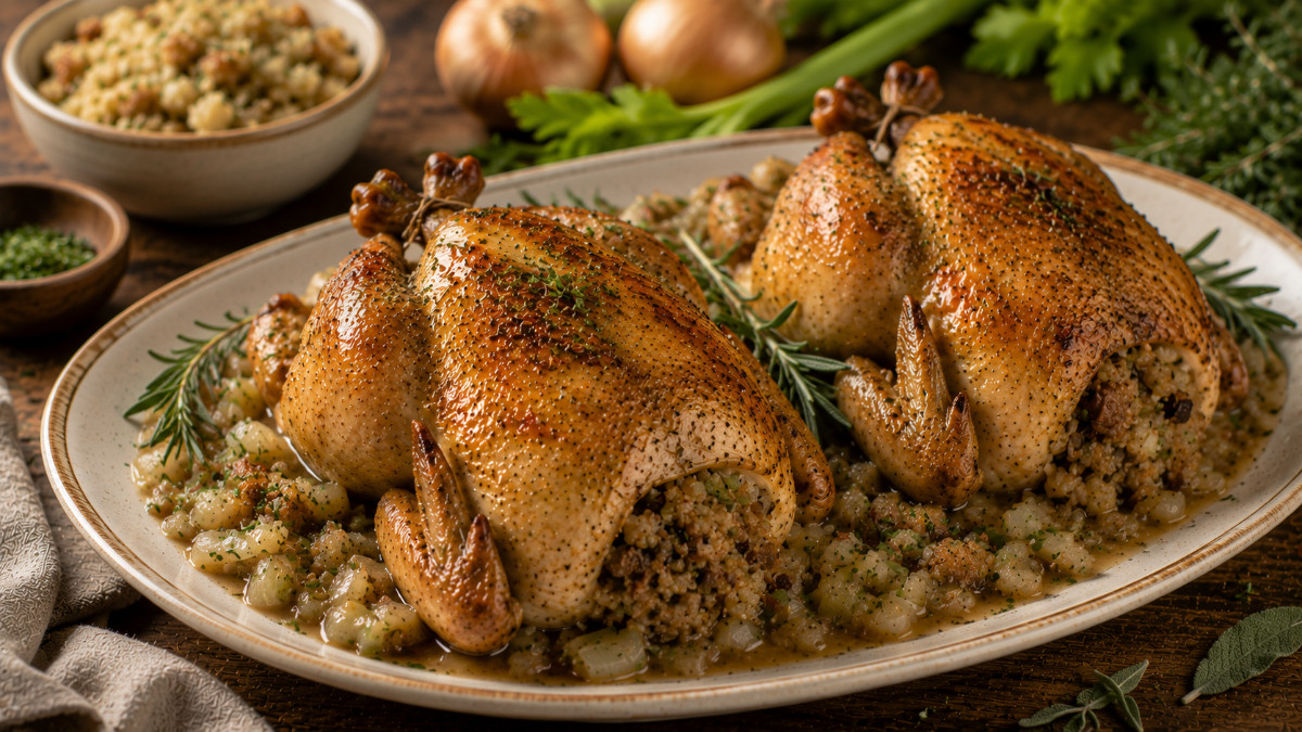 Cornish Hens with Sage Dressing for Two
