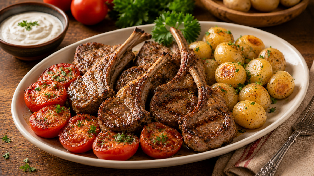 Lamb Chop and Tomato Broil with Horseradish Sauce