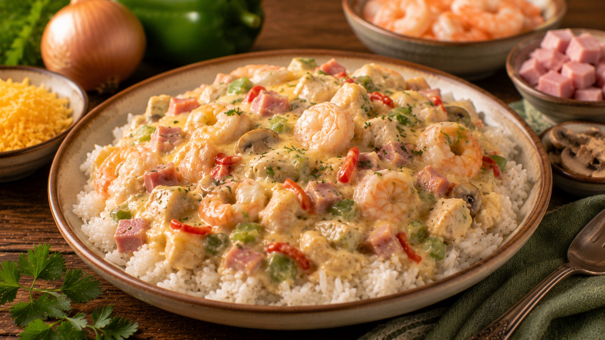 Chicken-Ham-Shrimp Dish