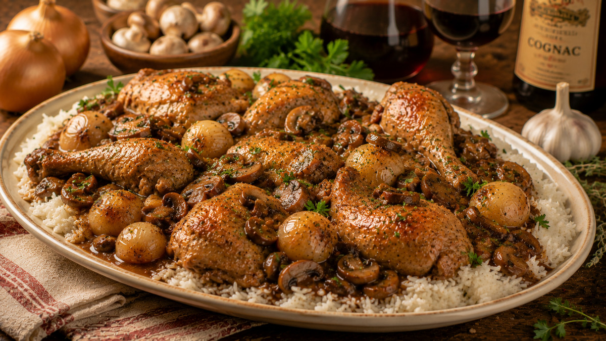 Chicken in Red Wine Sauce