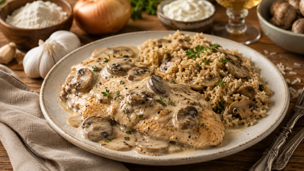 Chicken Breasts with Garlic Rice