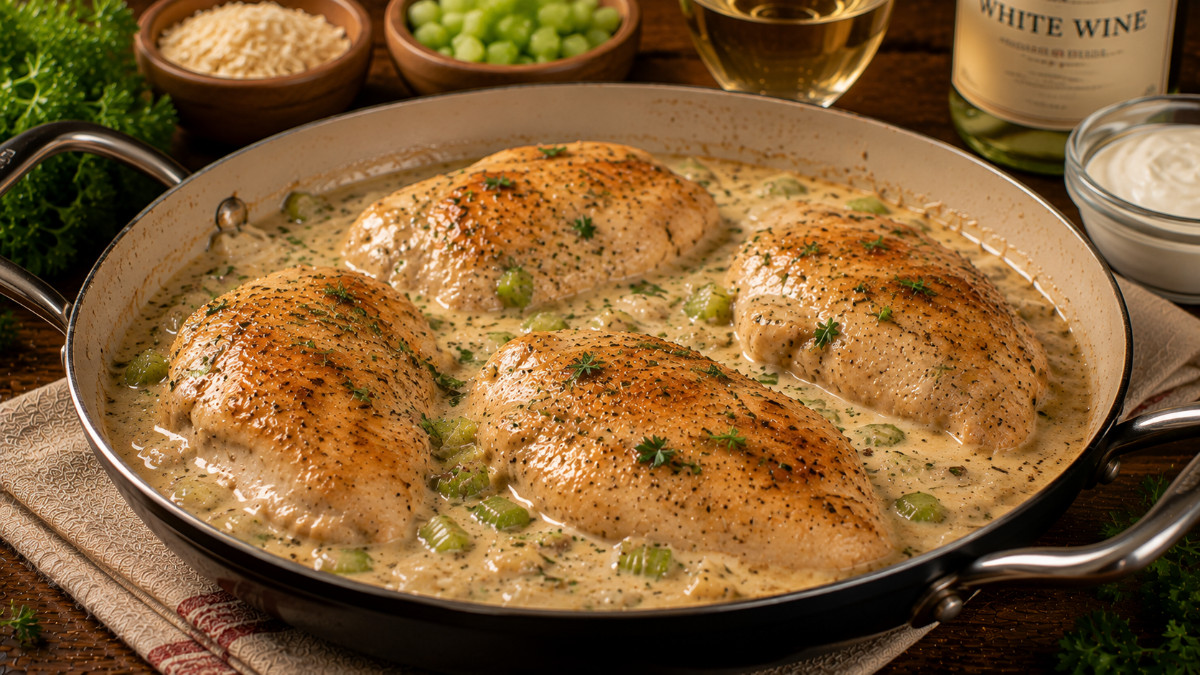Chicken in Wine with Sour Cream Gravy