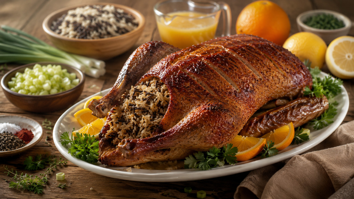 Duck with Stuffing and Orange Sauce