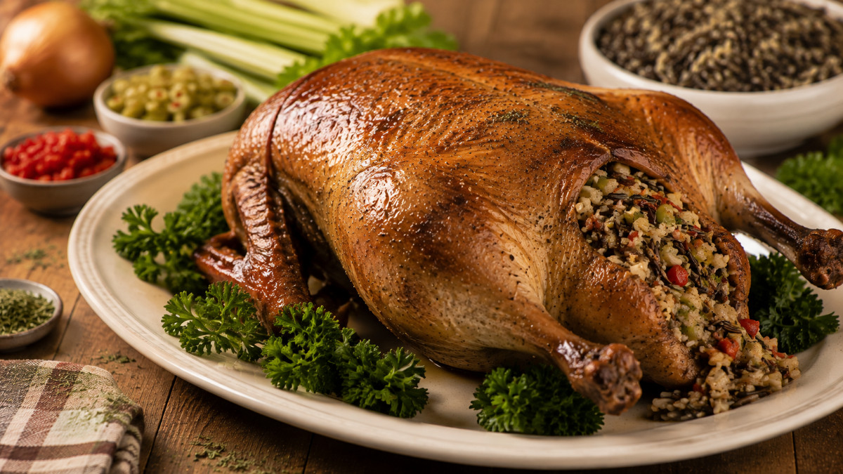 Goose with Wild Rice Stuffing