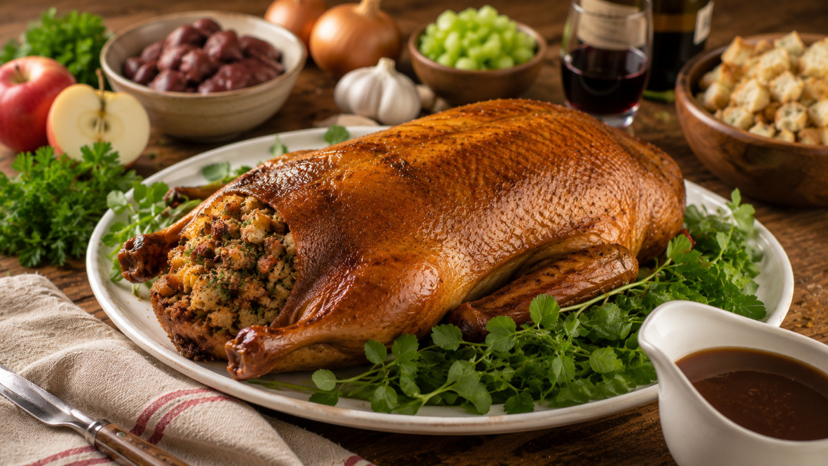 Roast Goose with Apple Stuffing