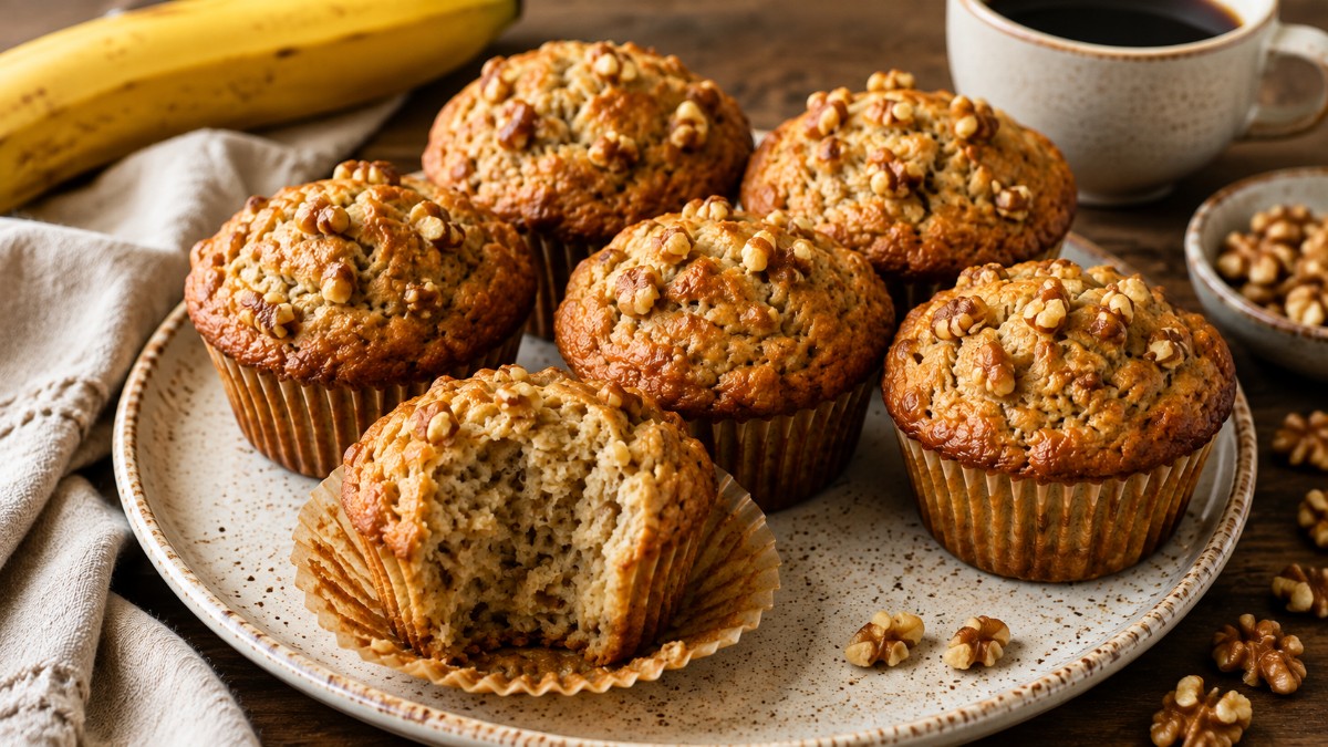Banana Walnut Cottage Cheese Muffins